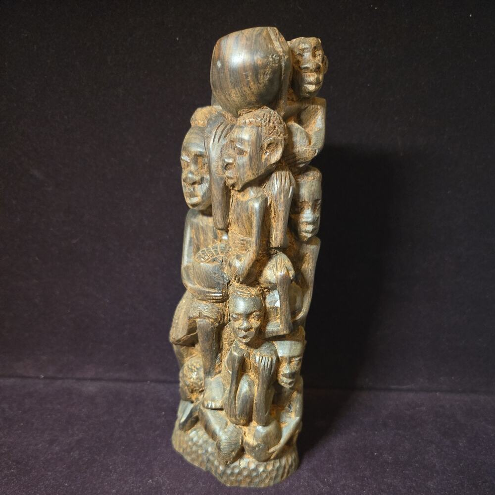 Vintage African Makonde Tree of Life Wood Carving 9" Ujamaa Ebony Blackwood Art